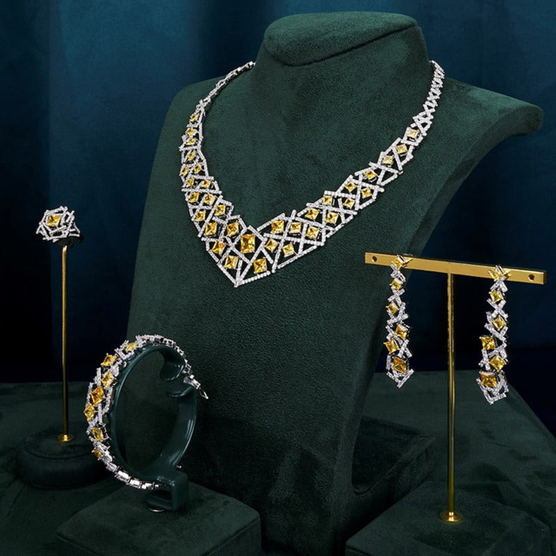 Luxury Elegant Bridal Necklace Set for Women Cubic Zirconia Wedding Jewelry