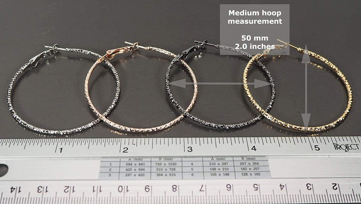 Silver Gold Gunmetal Grey Rhodium Plate Hoop Earrings Set for Women Teen Jewelry
