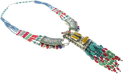 Tibetan Unique Designer Long Necklace for Women Silver Plated Handmade Fashion N