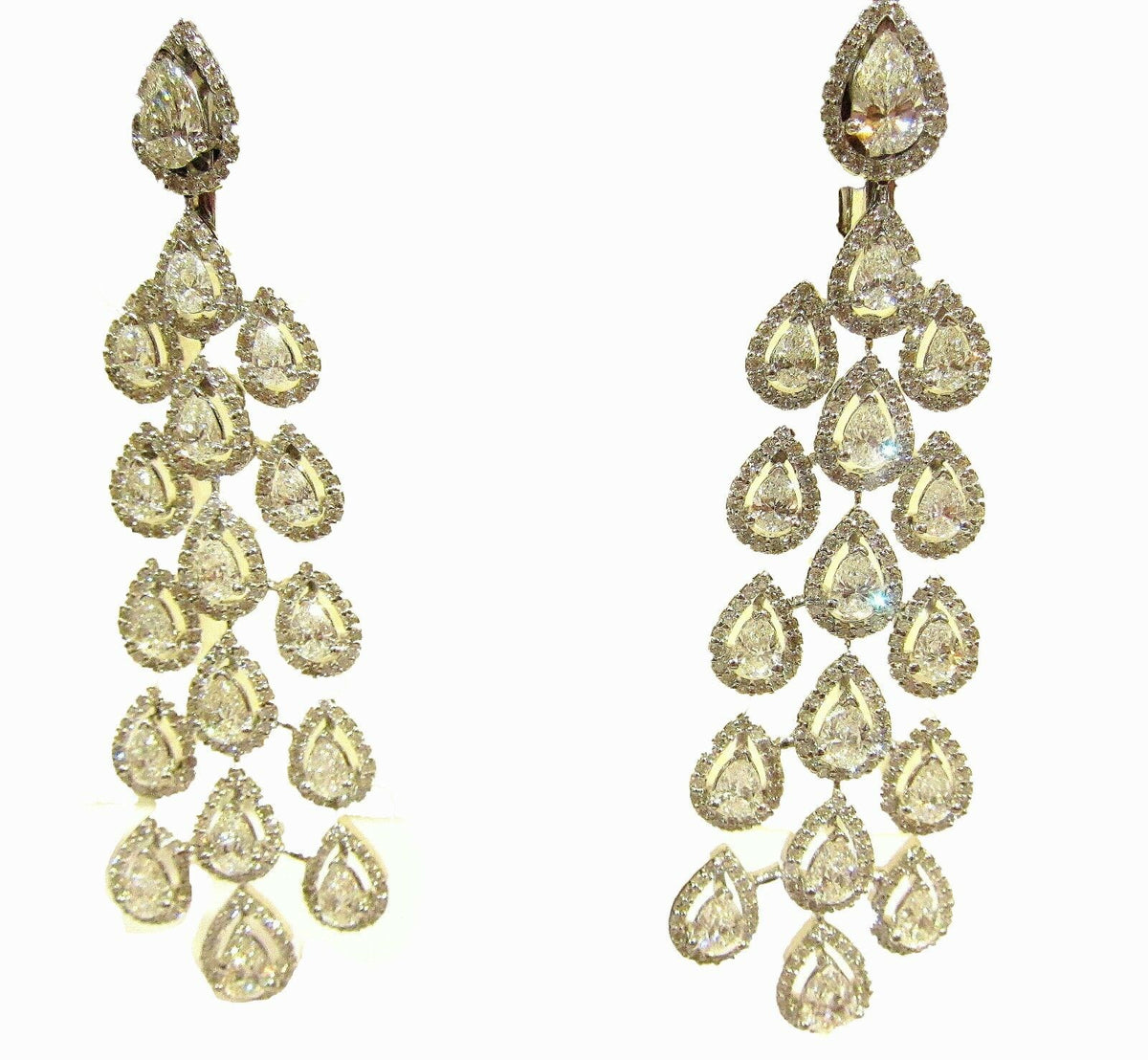 DIAMOND EARRING LONG 34 PEAR SHAPE DIAMOND SET MICRO ROUND BRILLIANT DIAMOND