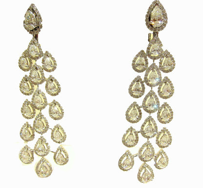 DIAMOND EARRING LONG 34 PEAR SHAPE DIAMOND SET MICRO ROUND BRILLIANT DIAMOND