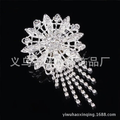 Bridal Brooch round Flower Tassel Diamond Inlaid Alloy Brooch High-Grade PIN
