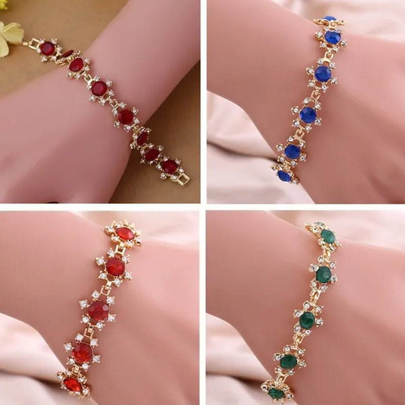 YOHAPP Gold Plated Women Fashion Red Ruby Square Shape Bracelet Jewelry