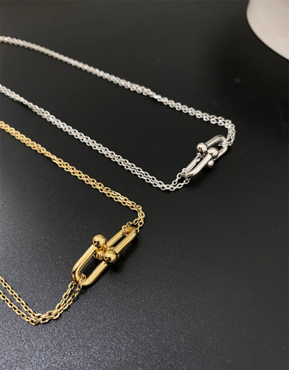 U-Shaped Horseshoe Buckle Gold Plated Diamond Necklace