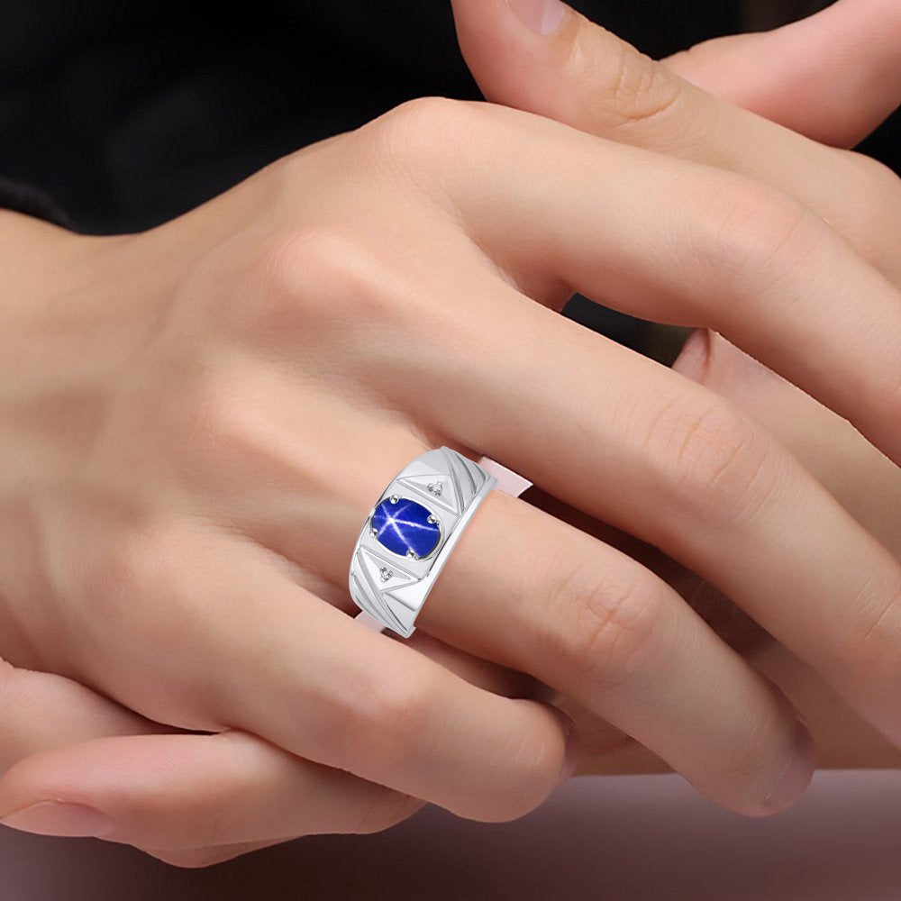 Mens Rings Sterling Silver Rings Classic Designer Style 8X6MM Oval Gemstone & Ge