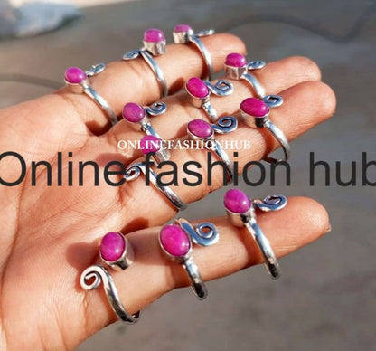 Pink Ruby Gemstone 925 Sterling Silver Plated Handmade 100Pcs Ring