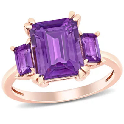 Amethyst 3-Stone Ring in 14K Rose Gold