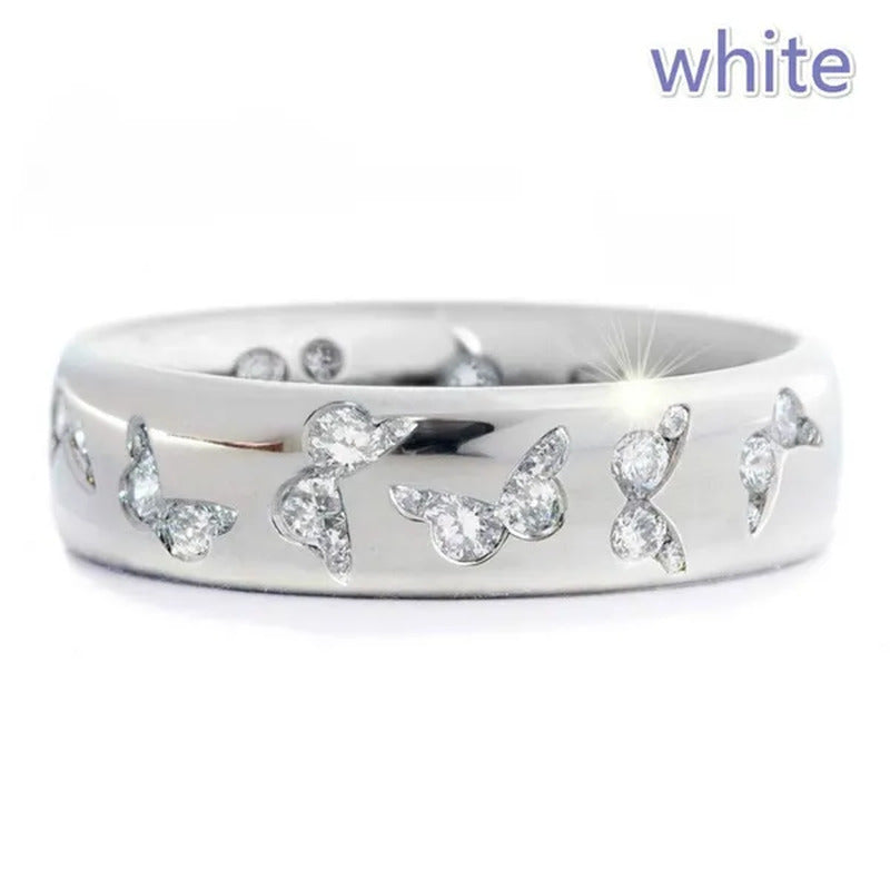 Elegant Noble Princess Fashion Butterfly Ring 925 Sterling Silver Two Tone Sapph