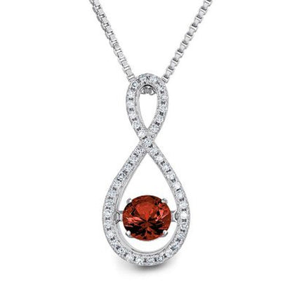 Dancing Garnet and 0.12 CT. T.W. Diamond Infinity Pendant in Sterling Silver