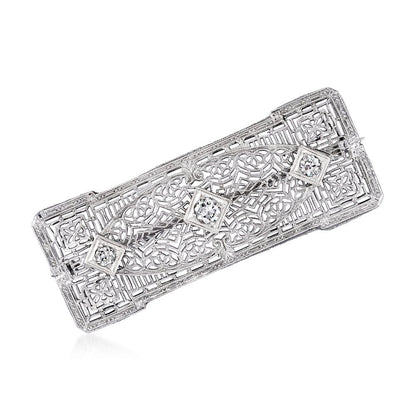 C. 1950 Vintage .40 Ct. T.W. Diamond Filigree Pin in 14Kt White Gold