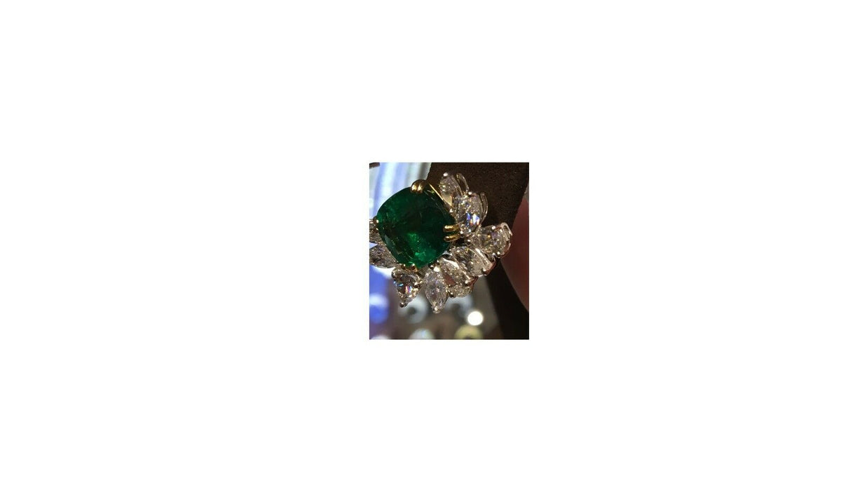 EMERALD TWO CUSHION SHAPE EARRING SET DIAMOND MARQUISE PEAR SHAPE PLATINUM