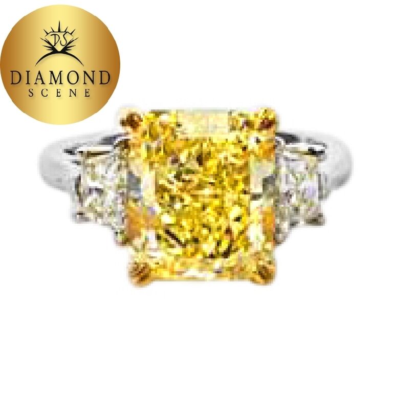 5.62 Carat GIA Cert Fancy Yellow VVS1 Diamond Radiant Shape Ring 100% natural