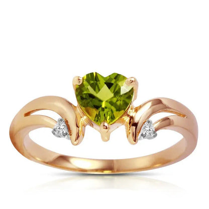 1.26 Carat 14K Solid Rose Gold Ring with Natural Diamonds and Heart-Shaped Perid