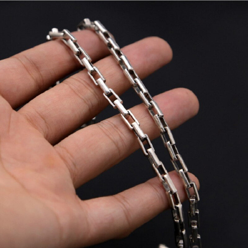 5Mm S925 Sterling Silver Checkered Chain Necklace Men Male Pure Thai Silver