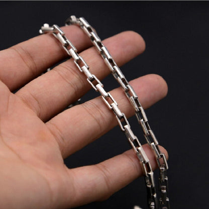 5Mm S925 Sterling Silver Checkered Chain Necklace Men Male Pure Thai Silver
