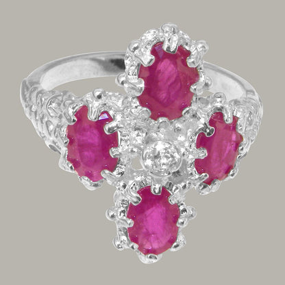 LBG British Made 925 Sterling Silver Cubic Zirconia & Ruby Womens Anniversary Ri