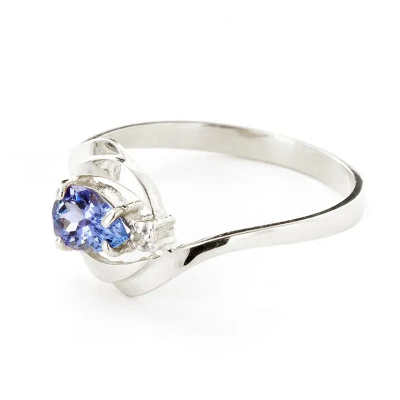 14K Solid White Gold Ring with Natural Diamond and Pear-Shaped Tanzanite