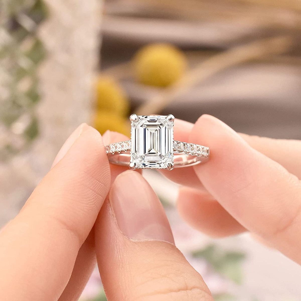 SHELOVES 3 Carat Emerald Cut Engagement Rings AAAAA White Cz 925 Sterling Silver