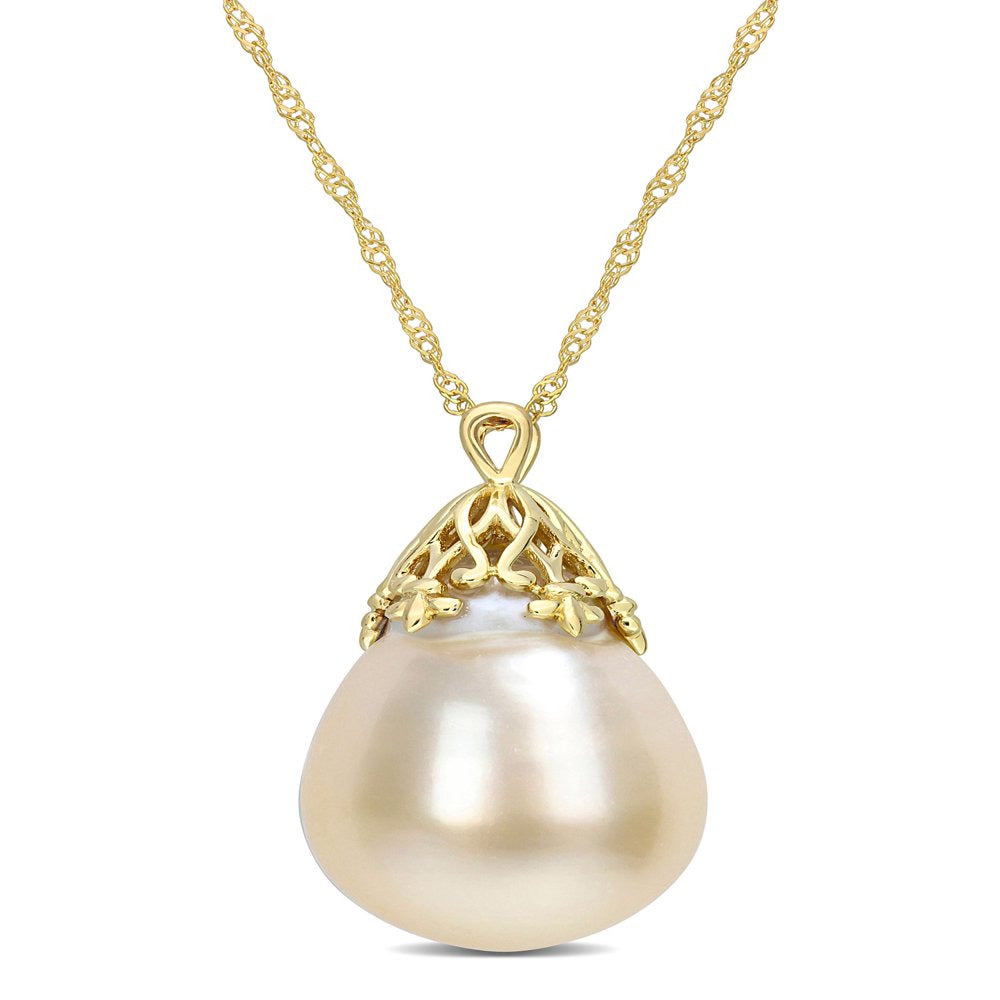 9-10Mm Drop South Sea Cultured Freshwater Pearl 14Kt Yellow Gold Woven Crown Dro