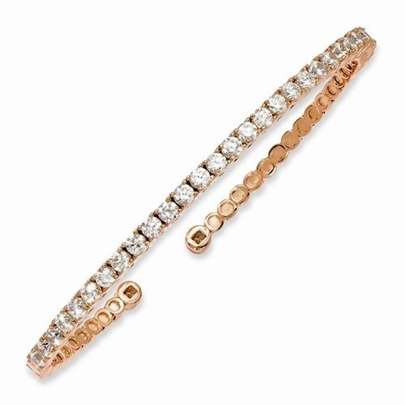 Prong Set Cuff Bracelet with Artificial round Brilliant Diamonds by  Set in Rose
