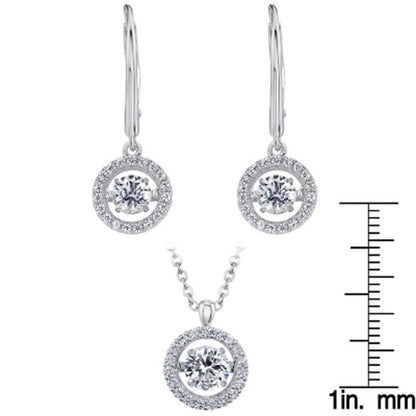 925 Sterling Silver Dancing Lab Created White Sapphire Pendant and Earring Set
