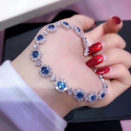 New Natural Sri Lanka Sapphire Bracelet Crystal Clean Color Good S925 Sterling S