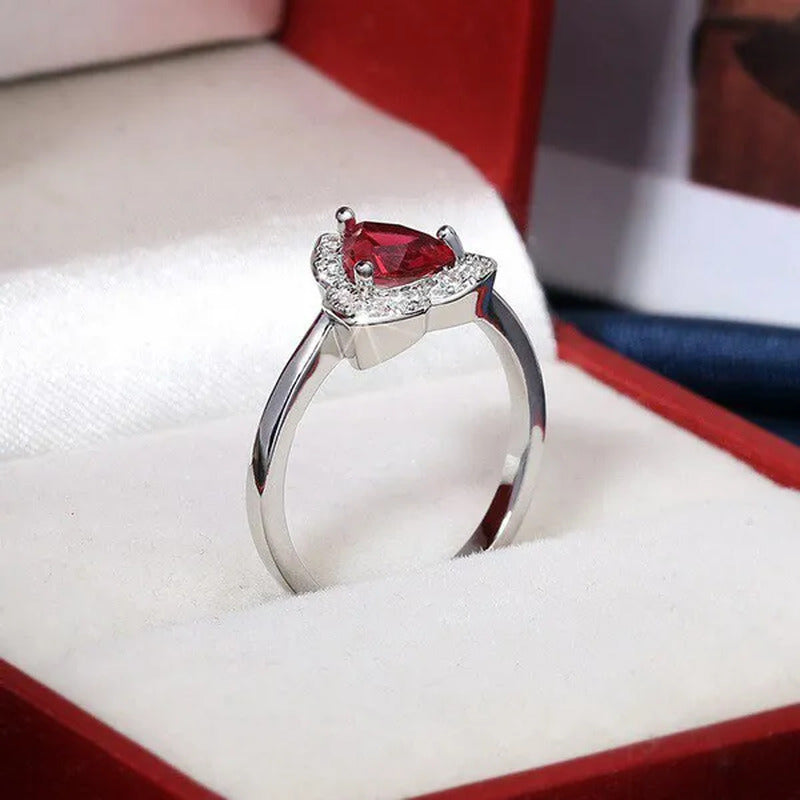 Classic Garnet Red Personality Ruby Color Zircon 925 Silver Ring Love Romance Ri