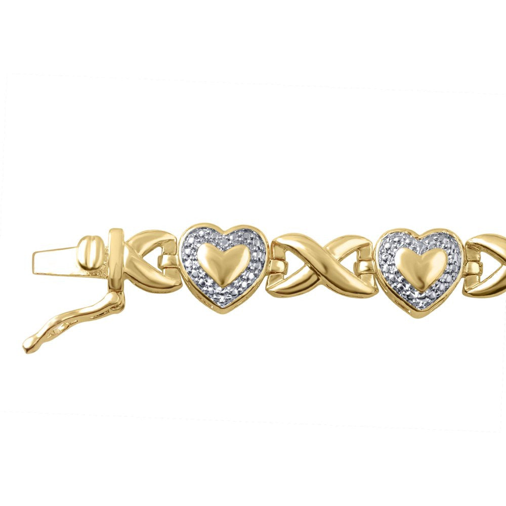 Arista Diamond Accent 14K Yellow Gold Plated Brass Mom Heart Infinity Bracelet,7