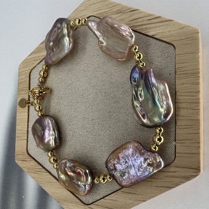 Square Baroque Pearl Necklace Bracelet Earrings Ring Set