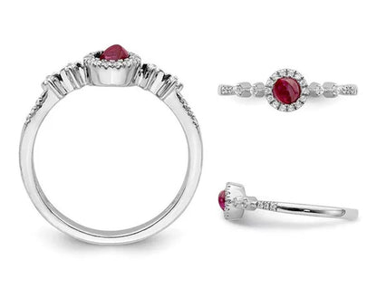 1/3 Carat (Ctw) Cabachon Ruby Ring in 14K White Gold with 1/8 Carat (Ctw) Diamon