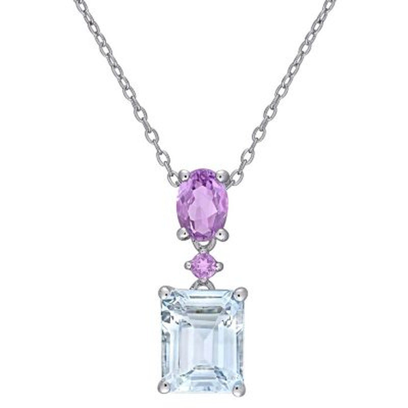 Aquamarine and Amethyst Dangle Pendant in Sterling Silver