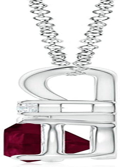 Natural Ruby Teardrop Pendant Necklace with Diamond for Women, Girls in Sterling