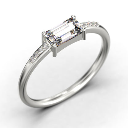 Beautiful Minimalist 0.95 Carat Emerald Cut Diamond Moissanite Engagement Ring,