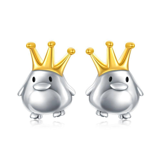 Sterling Silver Penguin Gold and Platinum Earrings for Women