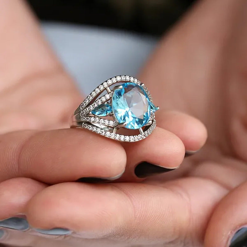 925 Silver Sea Blue Aquamarine Ring Anniversary Fashion Jewelry Anniversary Stat