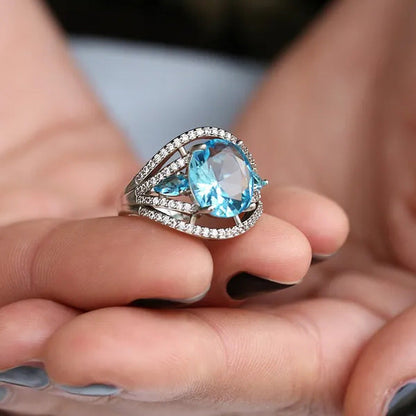 925 Silver Sea Blue Aquamarine Ring Anniversary Fashion Jewelry Anniversary Stat