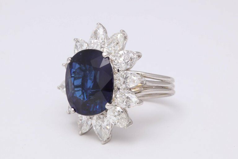 Natural Burma No Heat Blue Sapphire Ring 9.73 ct cushion