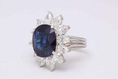 Natural Burma No Heat Blue Sapphire Ring 9.73 ct cushion