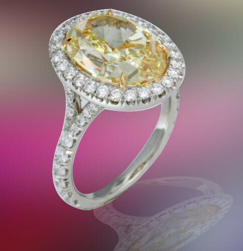 6 Carat Oval Fancy Yellow Diamond Ring GIA Certified Engagement Ring