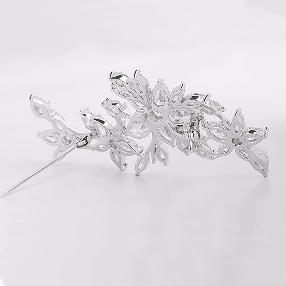 GULICX Silver Plated Base Diamante Zircon Flower Blossom Brooch Badge Pin Classi