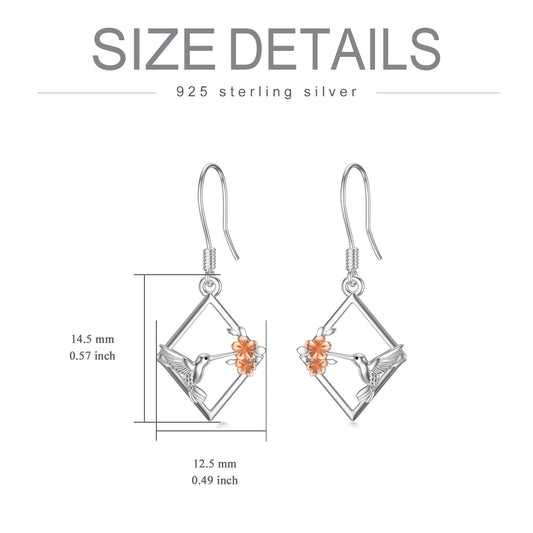 Hummingbird Earrings Sterling Silver Flower Hummingbird Dangle Drop Earrings Bir
