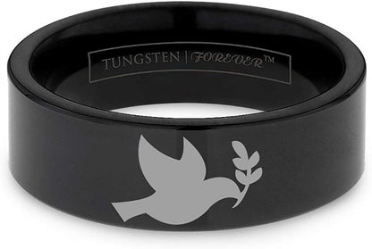 Virgil Dove and Olive Branch Peace Design Black Tungsten Ring 6Mm 8Mm 10Mm