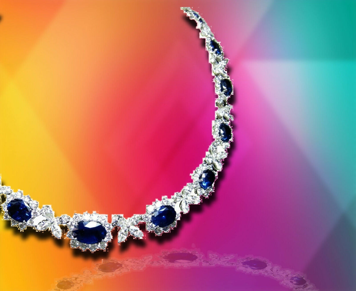 SAPPHIRE OVAL SHAPE SET DIAMOND 18 PEAR 54 MARQUISE 183 ROUND SHAPE NECKLACE
