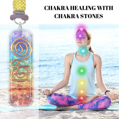 Orgone Chakra Healing Pendant with Adjustable Cord – 7 Chakra Stones Necklace fo