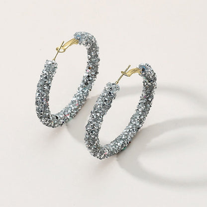 Vintage Minimalist Inlaid Diamond Metal Flash Ladies Earring Jewelry Gift Small