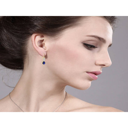 Oval Blue Sapphire White Topaz 1.14 Ct 10K Yellow Gold Earrings