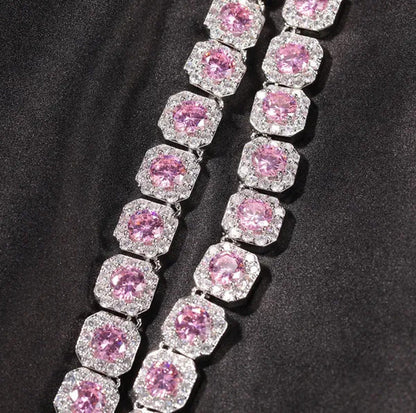 Hip-Hop Copper Inlaid Zircon Crystal Sugar Necklace Hipster Personality Pink Yel