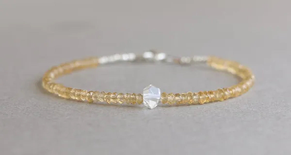 Citrine Bracelet, Herkimer Diamond Bracelet, November Birthstone Bracelet, Shade