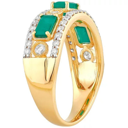 Emerald and 0.50 CT. T.W. Diamond Ring in 14K Yellow Gold