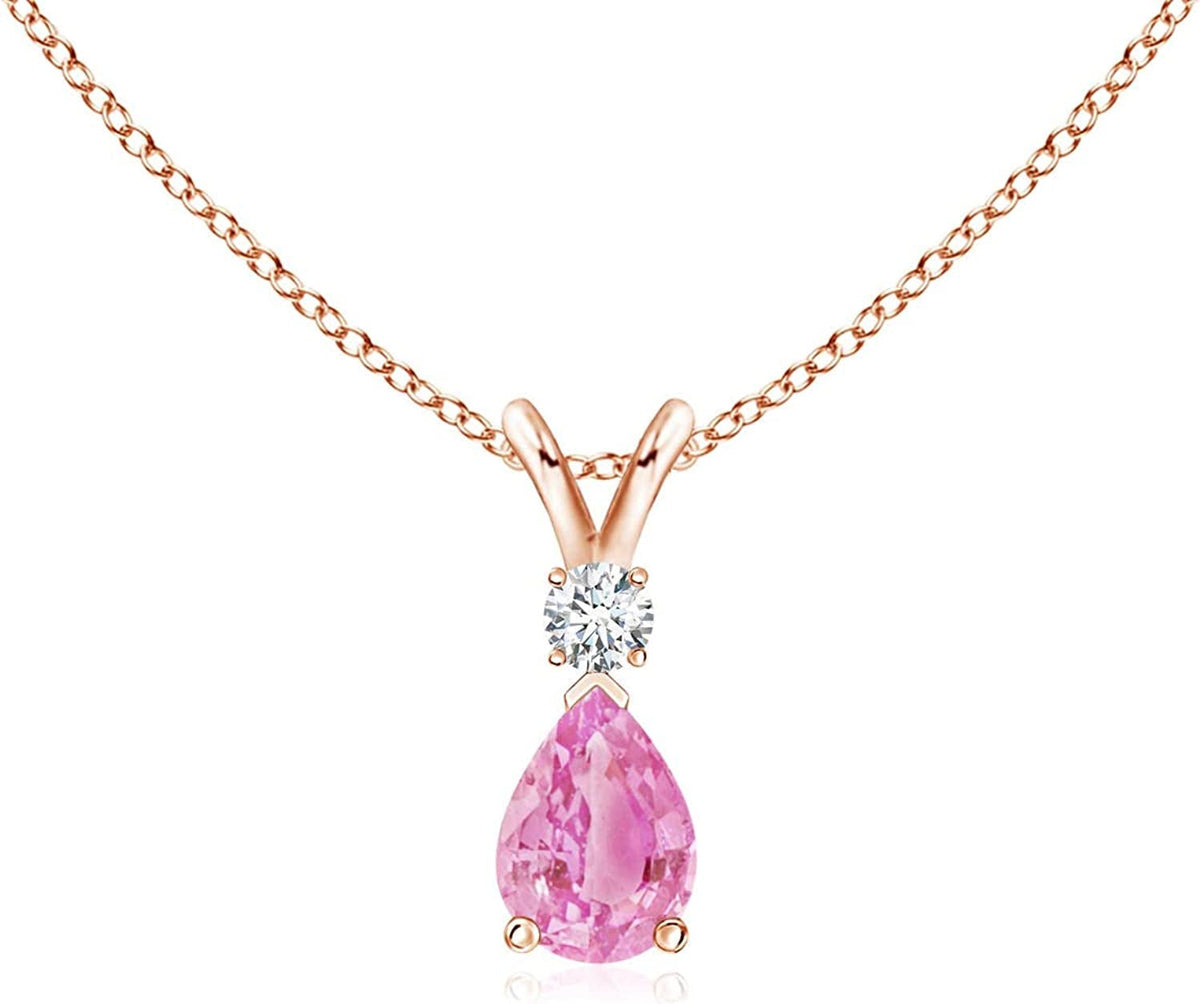 Natural Pink Sapphire Tear Drop Pendant Necklace for Women, Girls in 14K Solid G